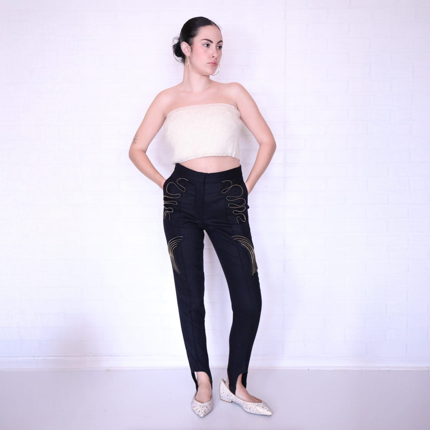 Stella McCartney Navy Zipper Ruffle Detail Stirrup Pants