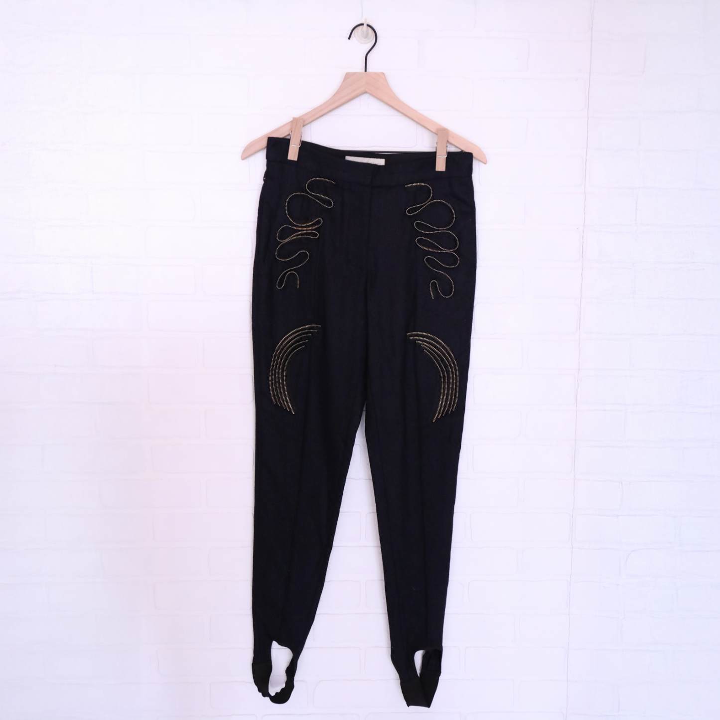 Stella McCartney Navy Zipper Ruffle Detail Stirrup Pants