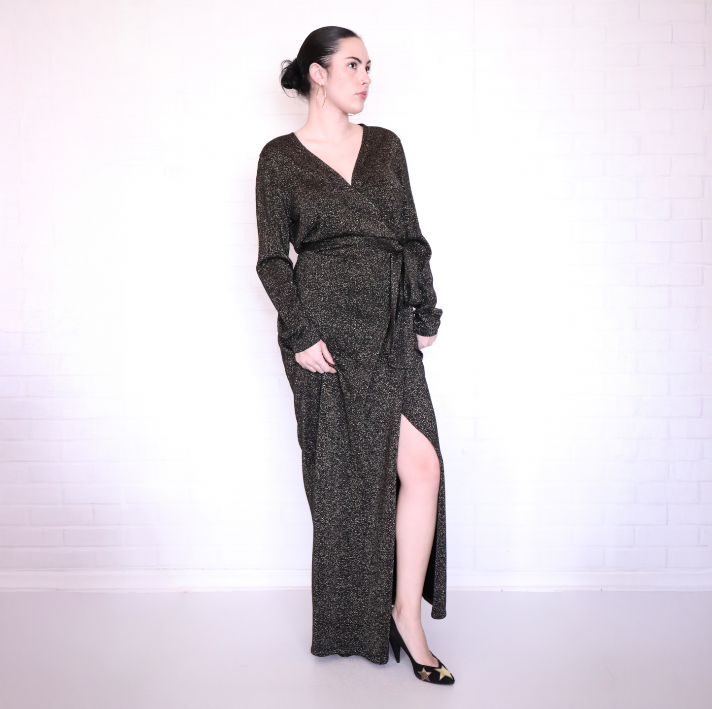 Diane von Furstenberg Black Gold Sparkle Wrap Dress