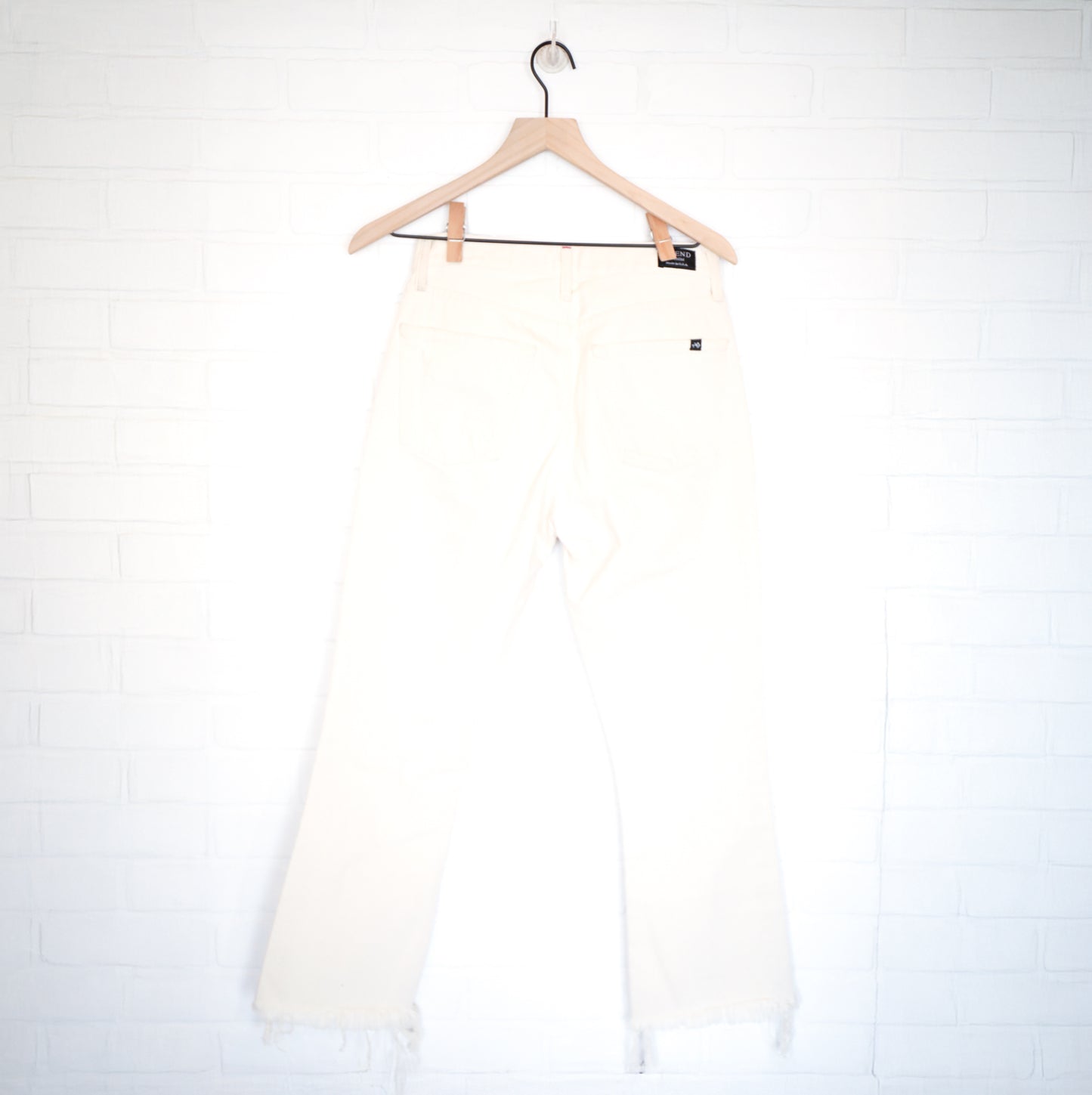 NoEnd Denim Off White Distressed Kick Flare Jeans