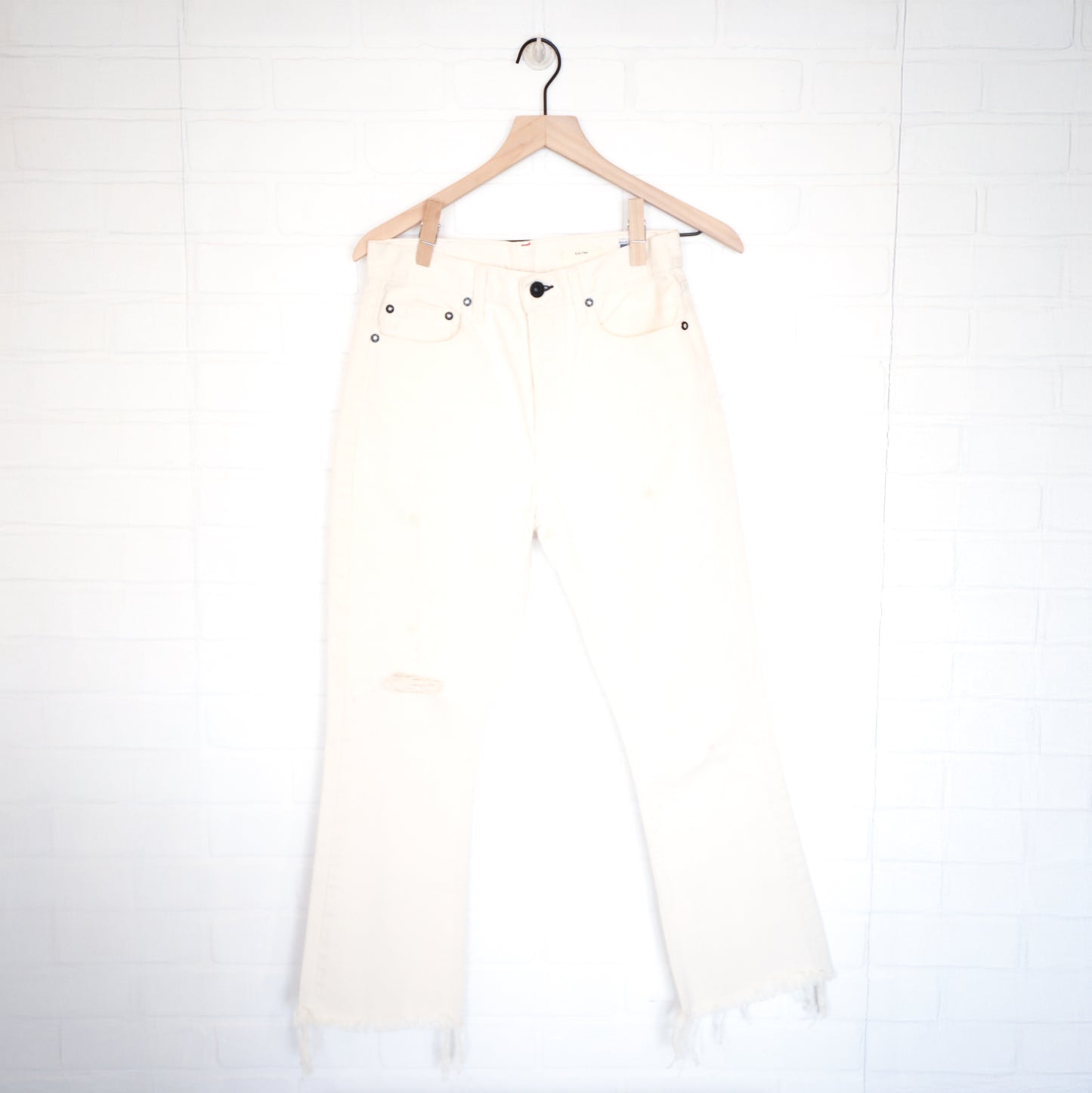 NoEnd Denim Off White Distressed Kick Flare Jeans