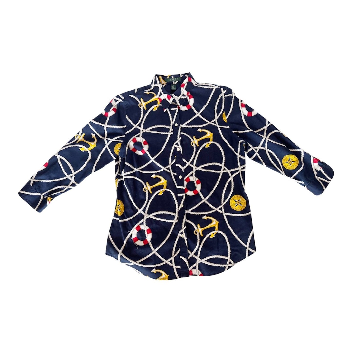 Lauren Ralph Lauren Nautical Themed Full Button Blouse
