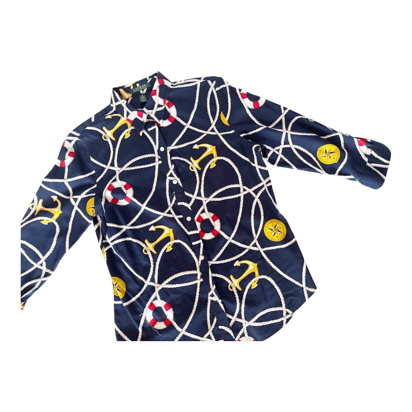 Lauren Ralph Lauren Nautical Themed Full Button Blouse