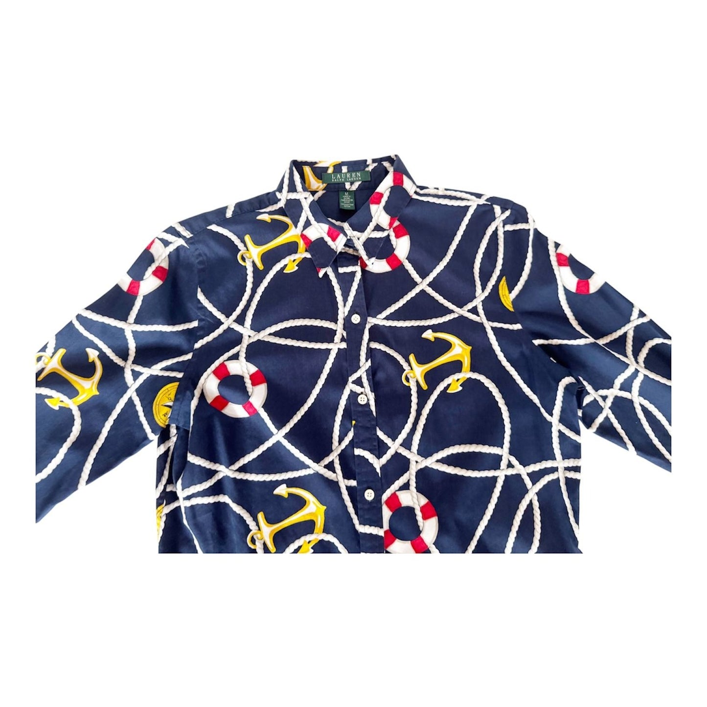 Lauren Ralph Lauren Nautical Themed Full Button Blouse