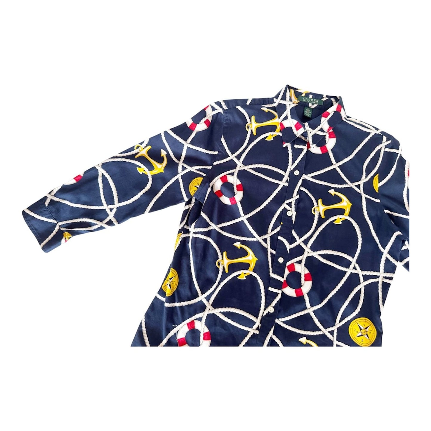 Lauren Ralph Lauren Nautical Themed Full Button Blouse