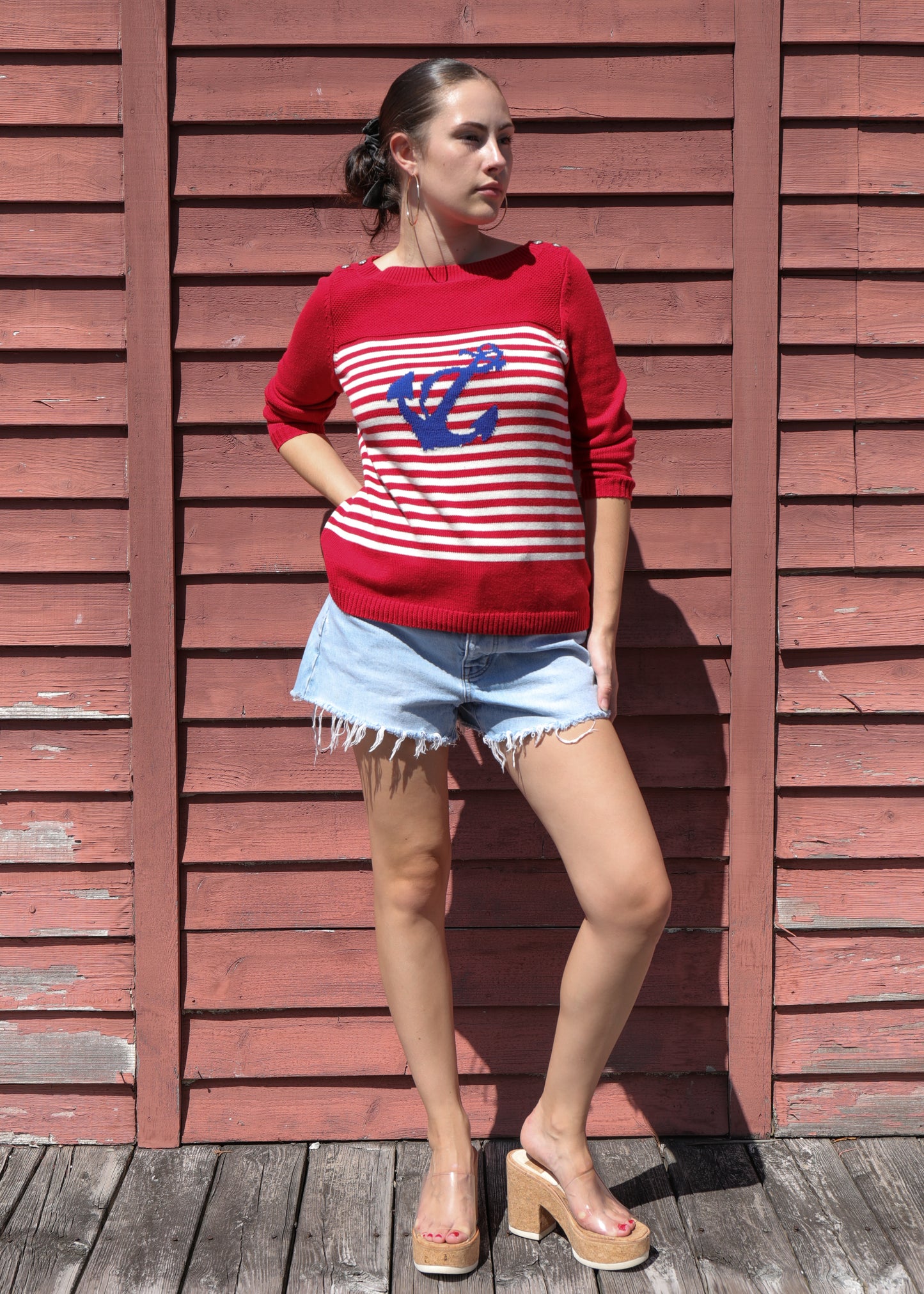 Talbots Boat Neck Nautical Themed Sweater