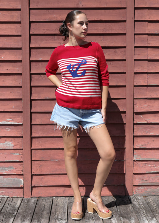 Talbots Boat Neck Nautical Themed Sweater