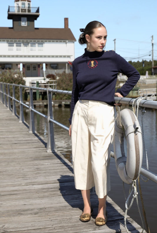 Alice + Olivia Cream / Ivory Gaucho Wide Leg High Waisted Pants