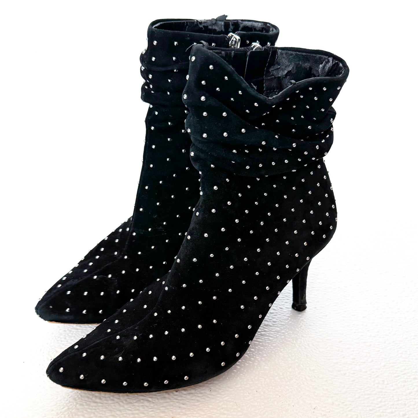 Vince Camuto Black Suede Studded Kitten Heel Bootie