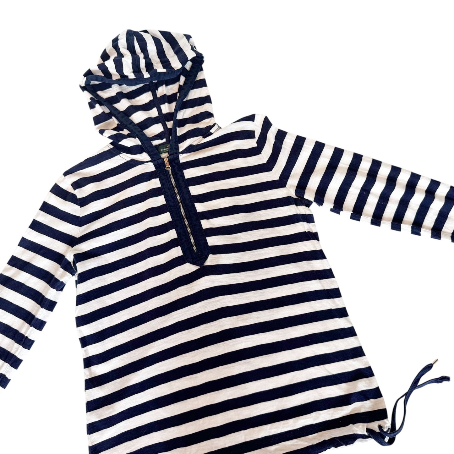 Lauren Ralph Lauren Navy & White Striped 1/4 Zipper Long Sleeve Shirt