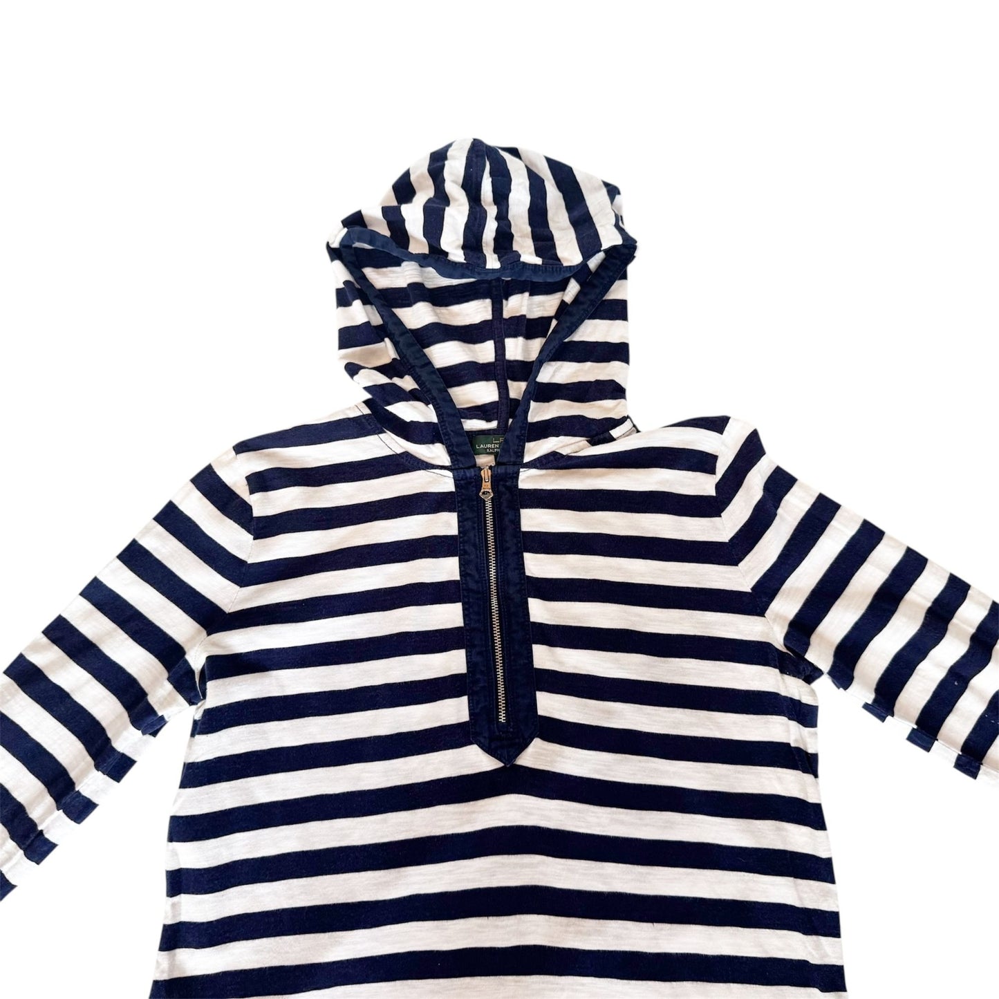 Lauren Ralph Lauren Navy & White Striped 1/4 Zipper Long Sleeve Shirt
