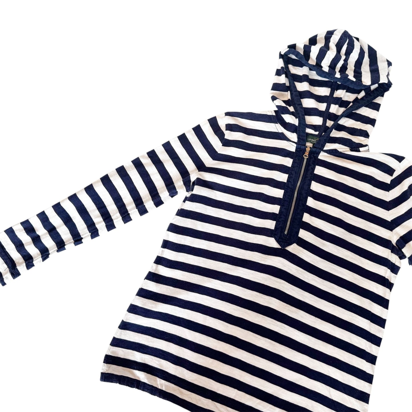 Lauren Ralph Lauren Navy & White Striped 1/4 Zipper Long Sleeve Shirt