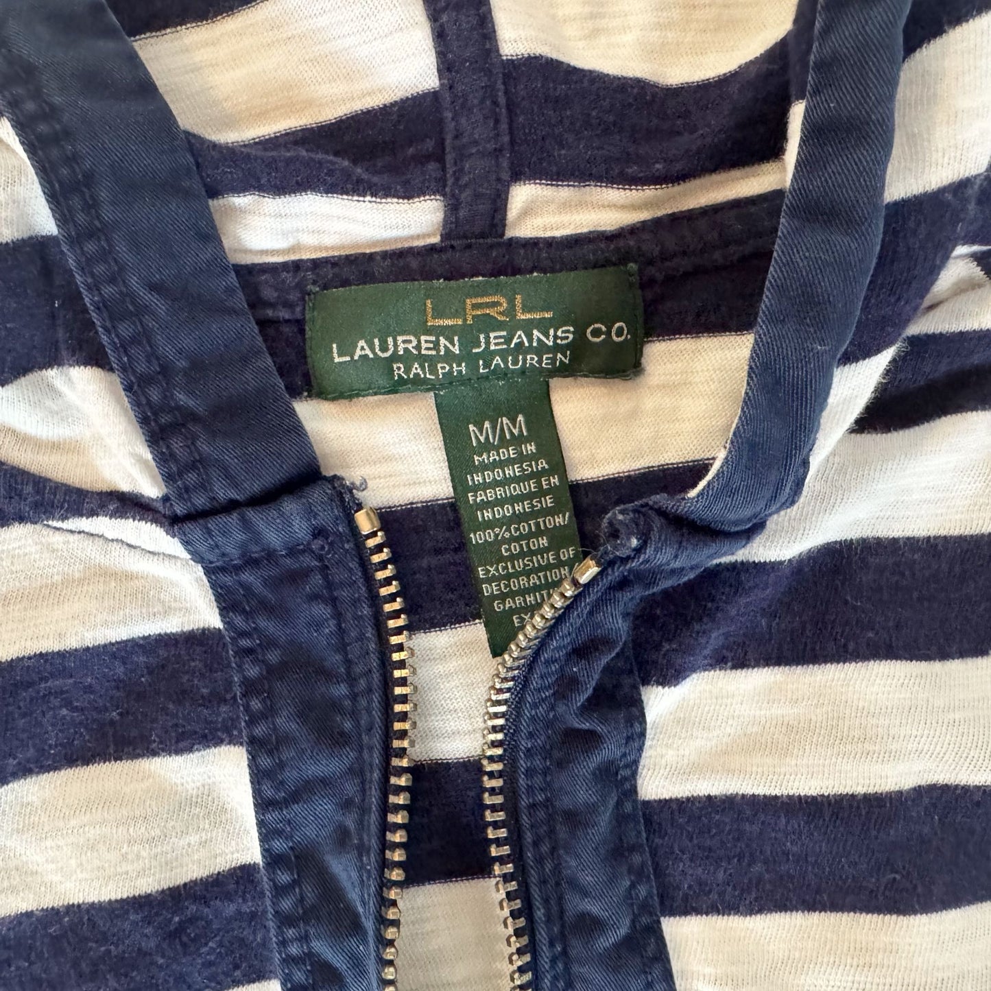 Lauren Ralph Lauren Navy & White Striped 1/4 Zipper Long Sleeve Shirt