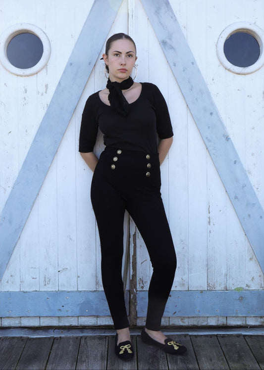 ZARA Sailor Button Black Slim Leg Ponte Pants