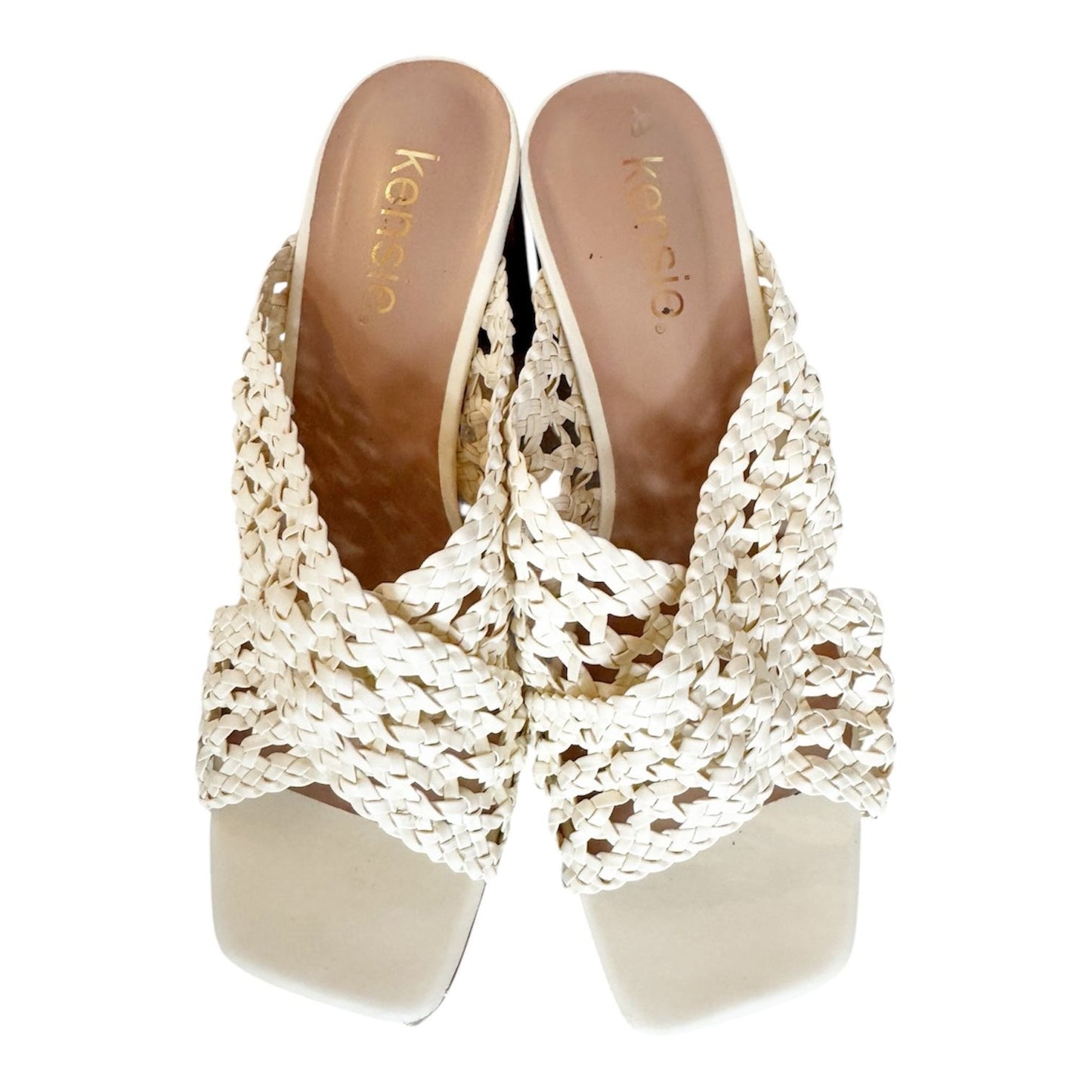 Kensie Khadija Mesh Laser Cut Criss Cross Stacked Heel Sandal