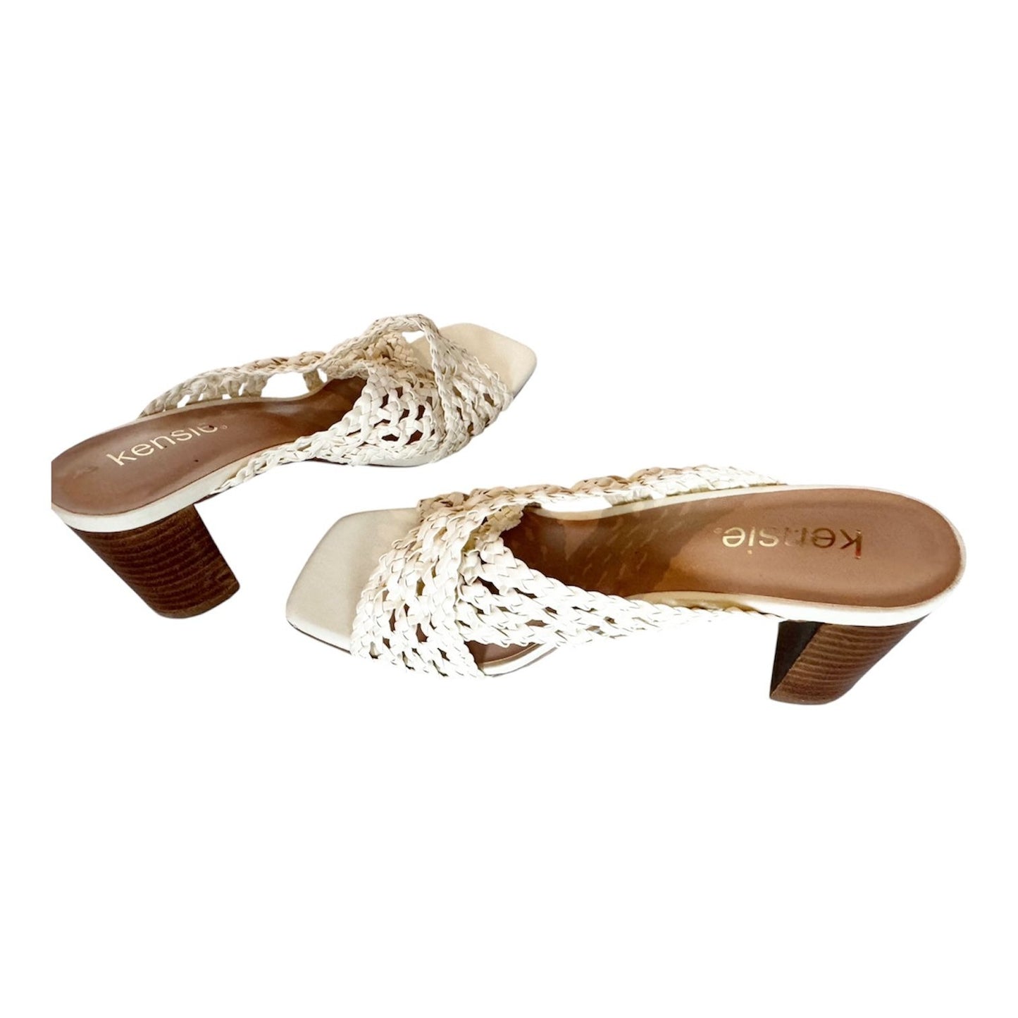 Kensie Khadija Mesh Laser Cut Criss Cross Stacked Heel Sandal